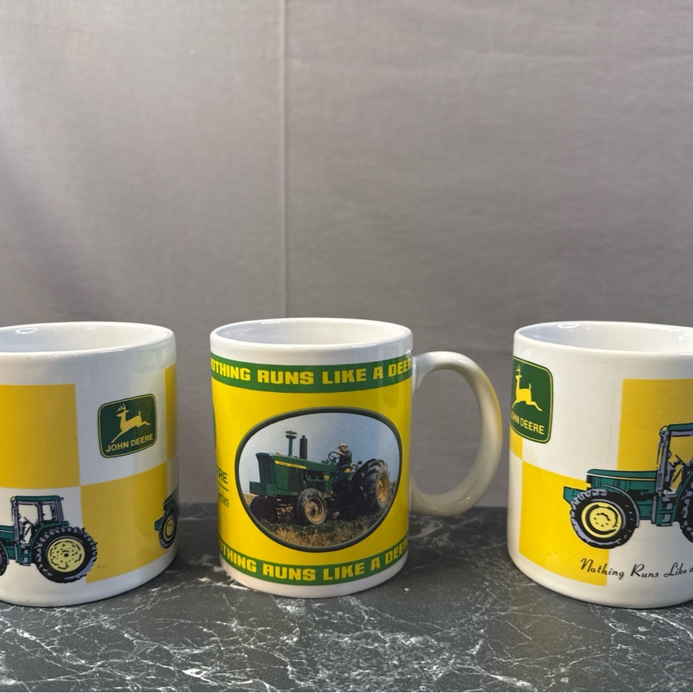 John Deere Yellow and Green Tractor Mug Set of three - Farm Logo Ceramic Cups